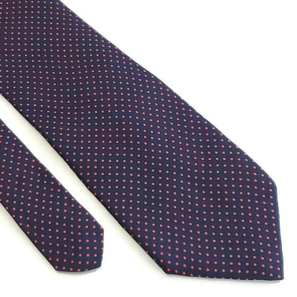 Stafford Silk Tie Blue Polka Dot‎ Print Red Skinny - Picture 1 of 6